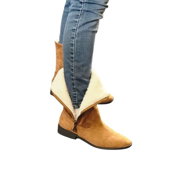 MAURICE'S REGINA FOX FUR ROLL DOWN ANKLE ZIP BOOTS SIZE 10M - Picture 4 of 16